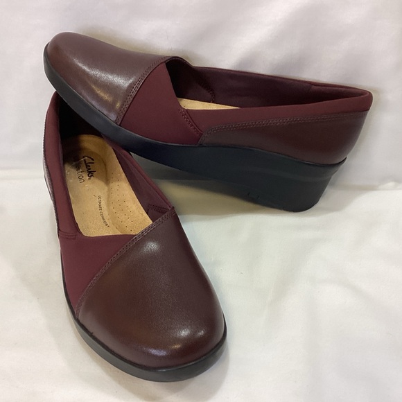 Clarks Collection SUTTYN WALK Burgundy Leather Wedge Slip-On SZ 9.5M L/N $80 - Picture 6 of 15